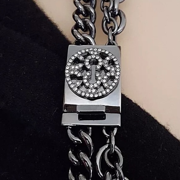 NWOT COACH Op-Art Gunmetal Multi-Chain 3-Strand Tiered Necklace Crystal Clasp - Picture 3 of 16